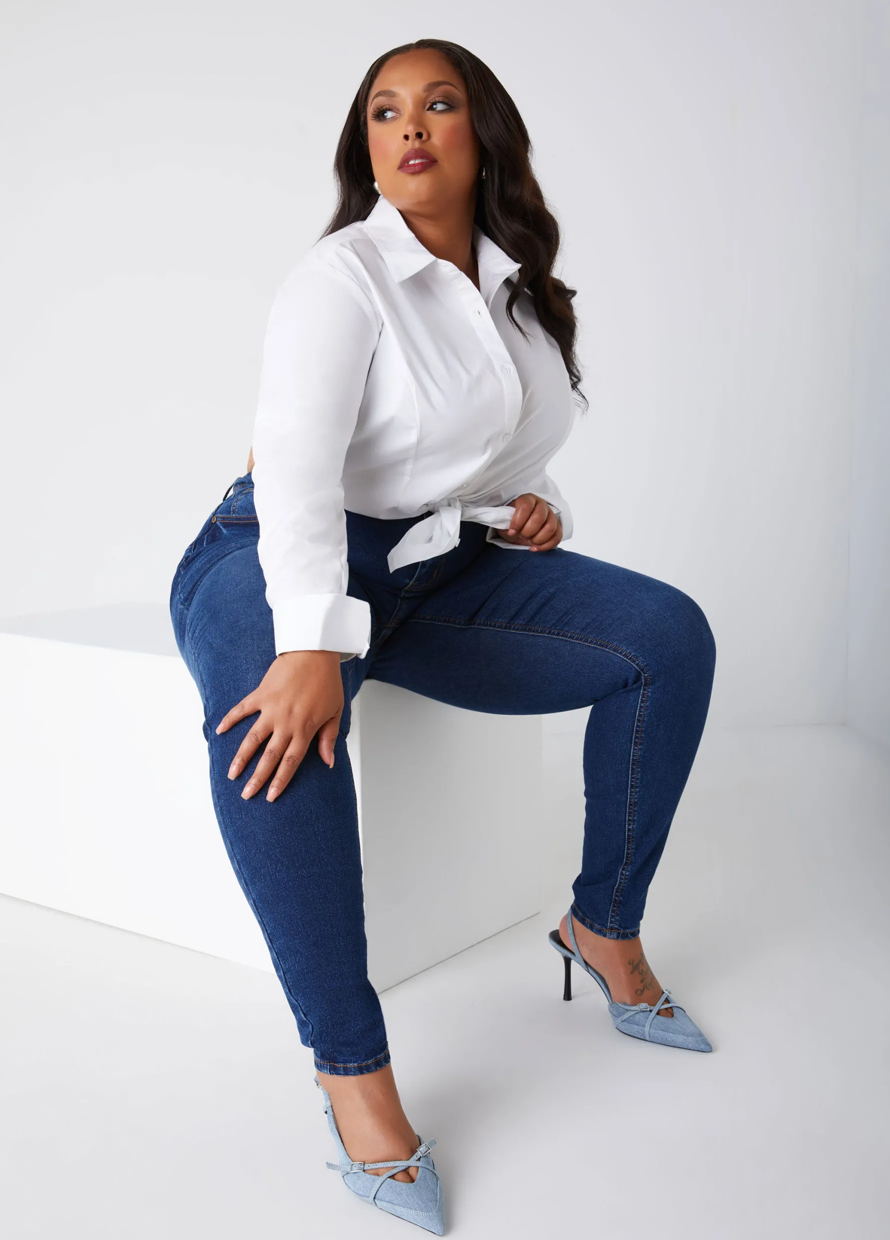 New Ashley Stewart Fearless High Rise Skinny Jeans Indigo