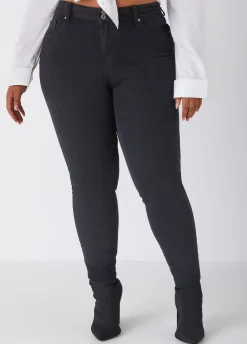 New Ashley Stewart Fearless High Waist Skinny Jeans Black