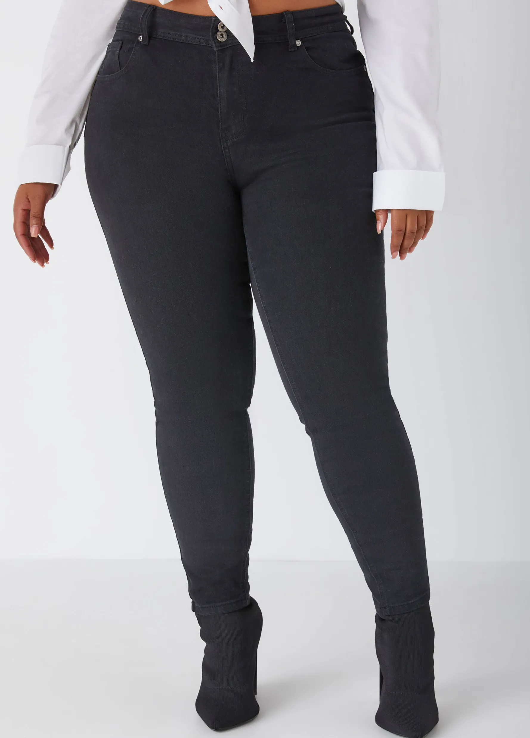 New Ashley Stewart Fearless High Waist Skinny Jeans Black