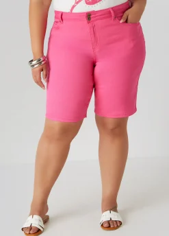 Online Ashley Stewart Fearless Mid Rise Denim Shorts Fandango Pink