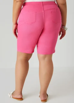Online Ashley Stewart Fearless Mid Rise Denim Shorts Fandango Pink