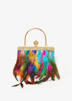 Hot Ashley Stewart Feather And Crystal Evening Bag Multi