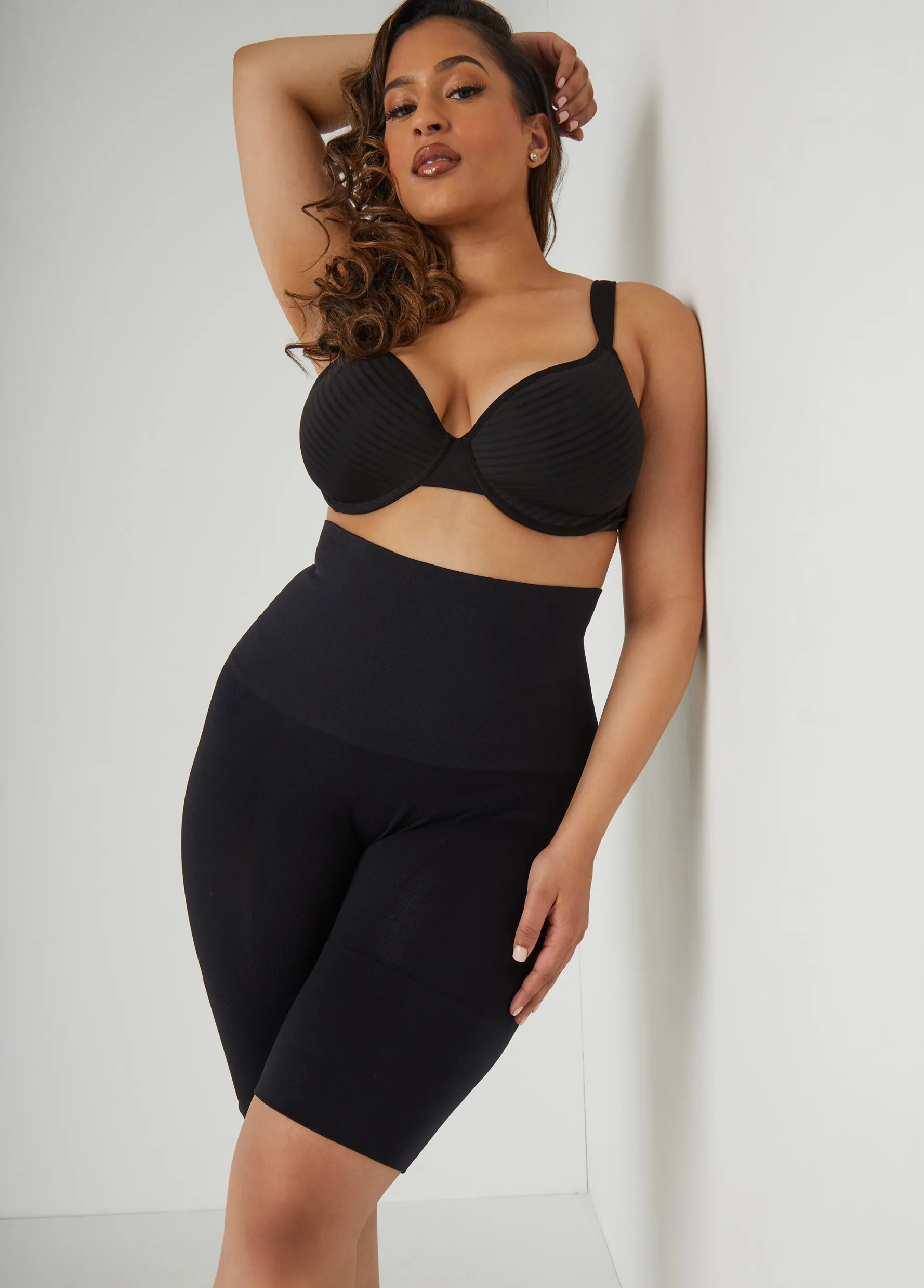 New Ashley Stewart Firm Long Leg Shaper Shorts Black