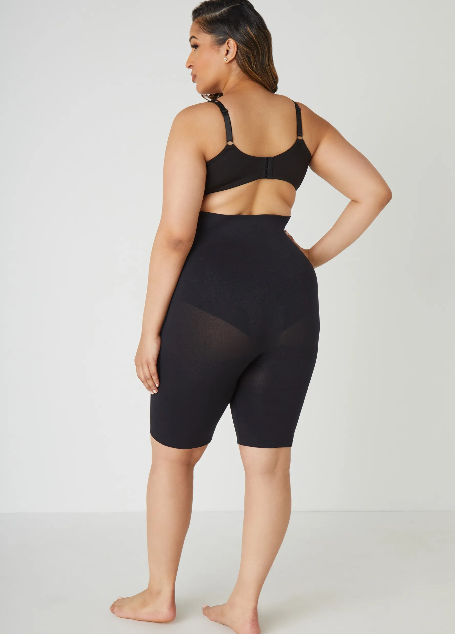 New Ashley Stewart Firm Long Leg Shaper Shorts Black