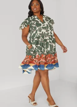 Clearance Ashley Stewart Floral Cotton Babydoll Dress