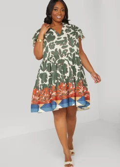 Clearance Ashley Stewart Floral Cotton Babydoll Dress