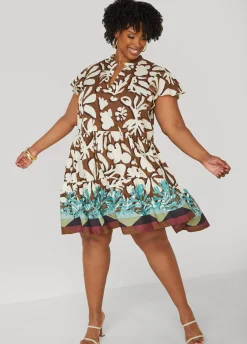 Clearance Ashley Stewart Floral Cotton Babydoll Dress