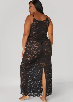 Discount Ashley Stewart Floral Lace Lingerie Gown Black