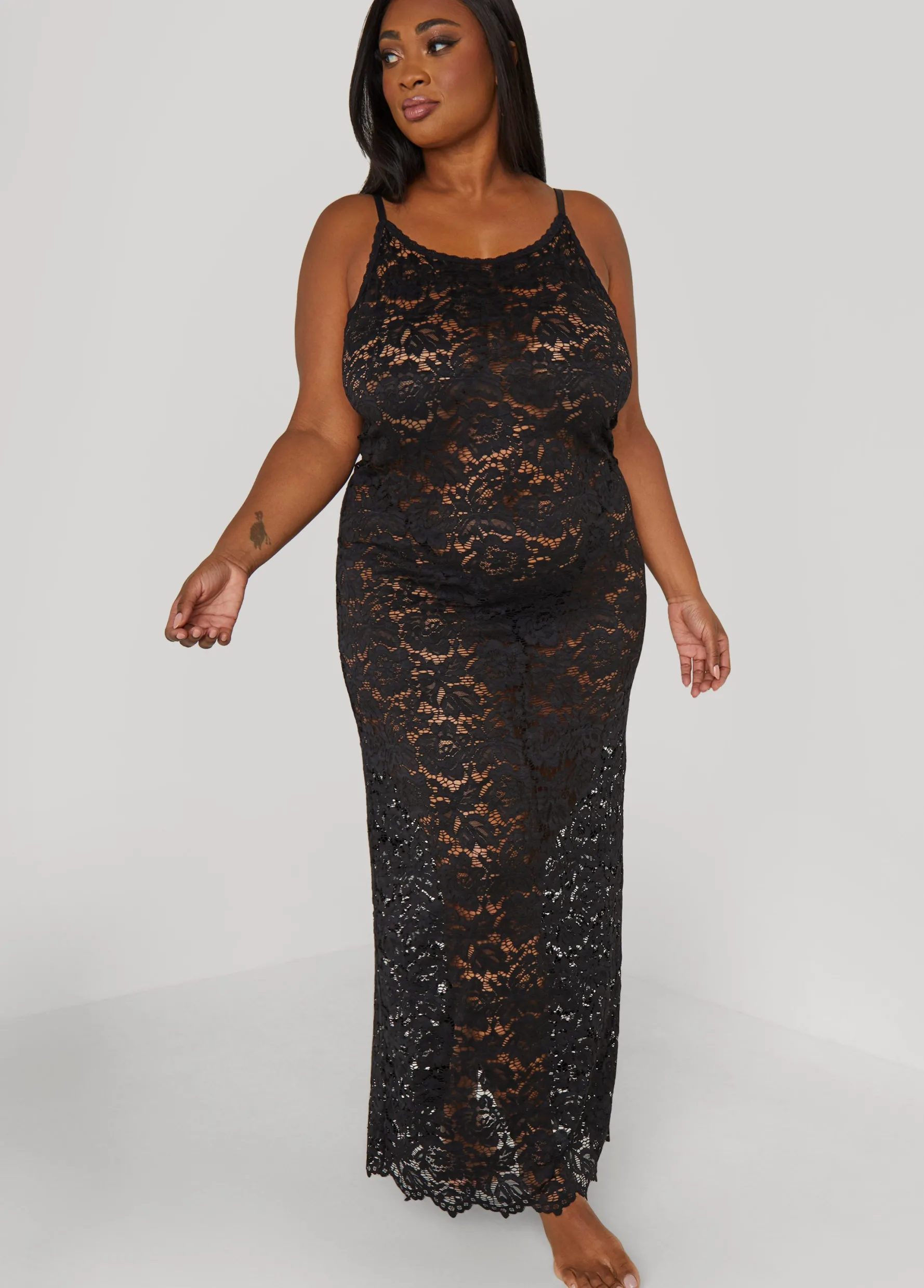 Discount Ashley Stewart Floral Lace Lingerie Gown Black