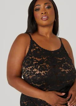 Discount Ashley Stewart Floral Lace Lingerie Gown Black