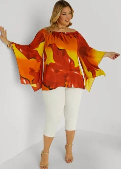 Online Ashley Stewart Floral Off The Shoulder Blouse Peach Caramel