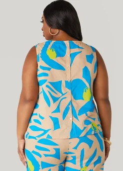 Clearance Ashley Stewart Floral Print Poplin Top Multi