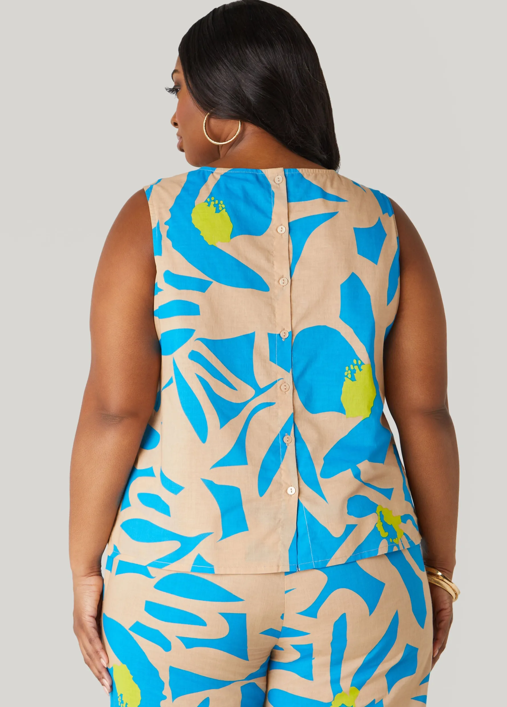 Clearance Ashley Stewart Floral Print Poplin Top Multi