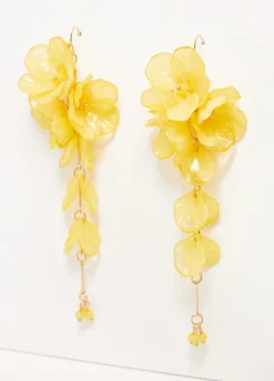 Sale Ashley Stewart Floral Resin Beaded Drop Earrings Lemon Drop