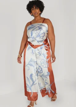 Hot Ashley Stewart Floral Satin Wide Leg Pants Multi