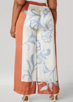 Hot Ashley Stewart Floral Satin Wide Leg Pants Multi
