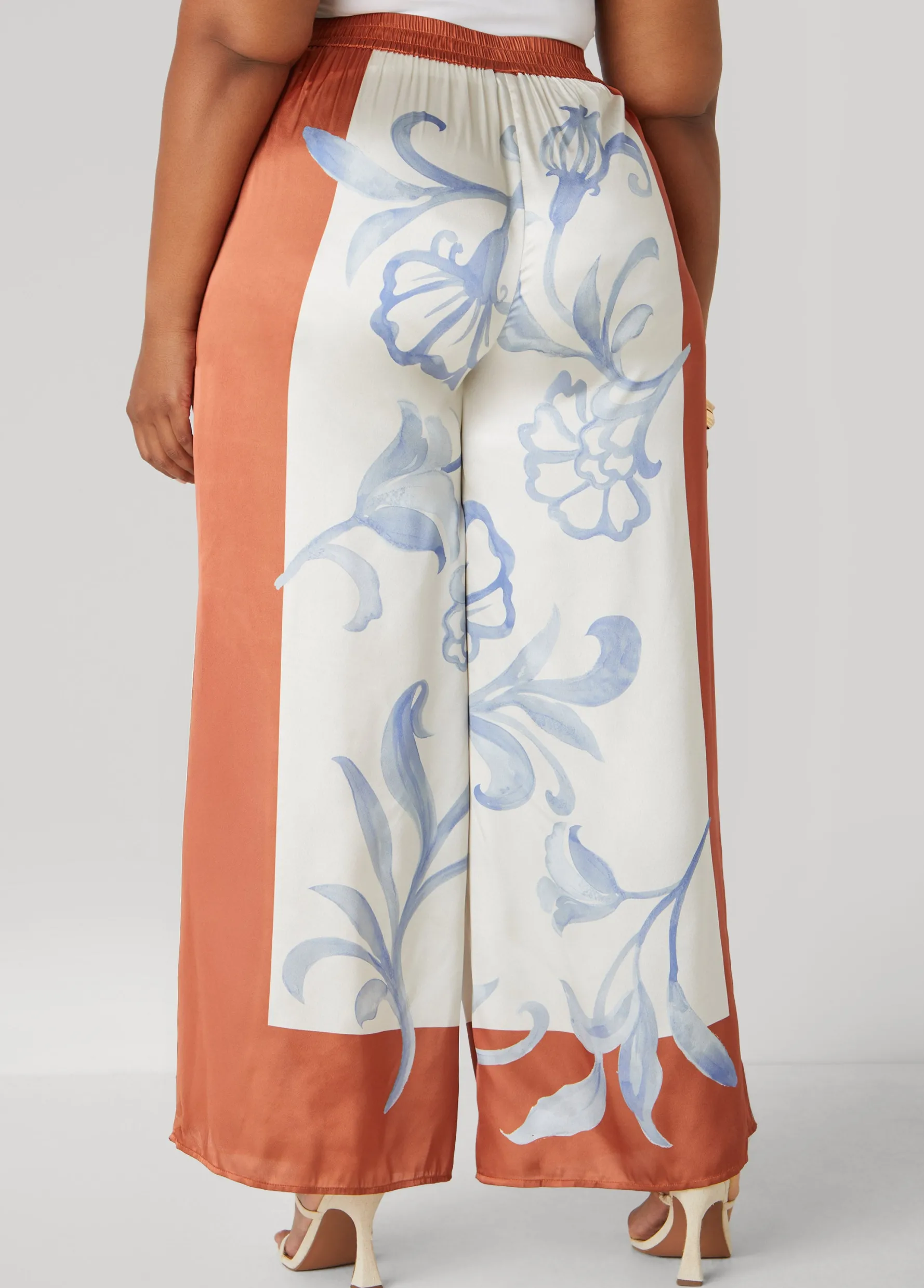Hot Ashley Stewart Floral Satin Wide Leg Pants Multi