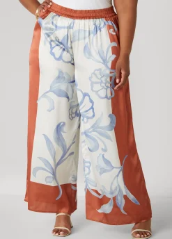 Hot Ashley Stewart Floral Satin Wide Leg Pants Multi