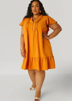 Hot Ashley Stewart Flounced Pleated Dress