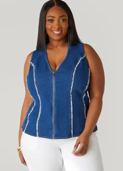 Clearance Ashley Stewart Frayed Top Denim