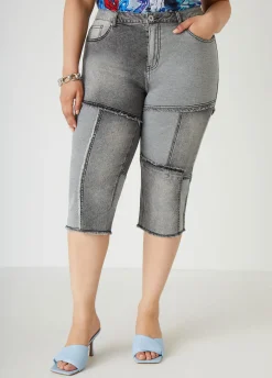 Best Ashley Stewart Frayed Patchwork Denim Capris