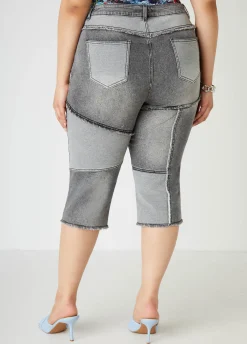 Best Ashley Stewart Frayed Patchwork Denim Capris