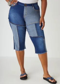 Best Ashley Stewart Frayed Patchwork Denim Capris