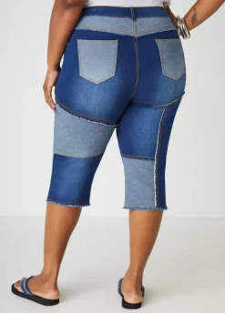Best Ashley Stewart Frayed Patchwork Denim Capris