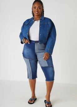 Best Ashley Stewart Frayed Patchwork Denim Capris