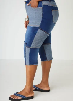 Best Ashley Stewart Frayed Patchwork Denim Capris