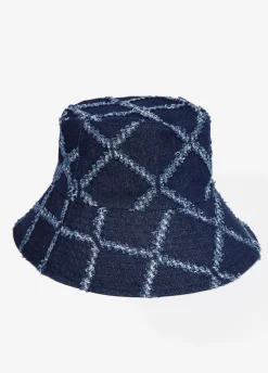 Outlet Ashley Stewart Frayed Quilted Bucket Hat Denim