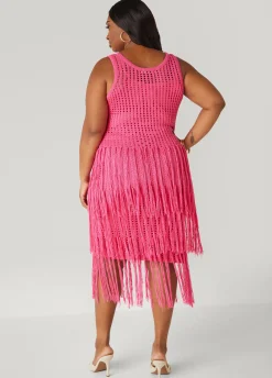 Fashion Ashley Stewart Fringed Crochet Tank Dress