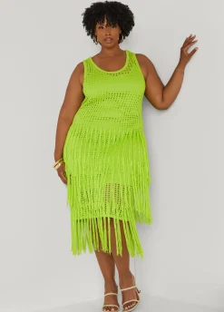 Fashion Ashley Stewart Fringed Crochet Tank Dress