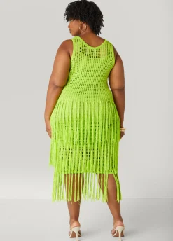 Fashion Ashley Stewart Fringed Crochet Tank Dress