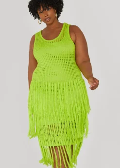 Fashion Ashley Stewart Fringed Crochet Tank Dress