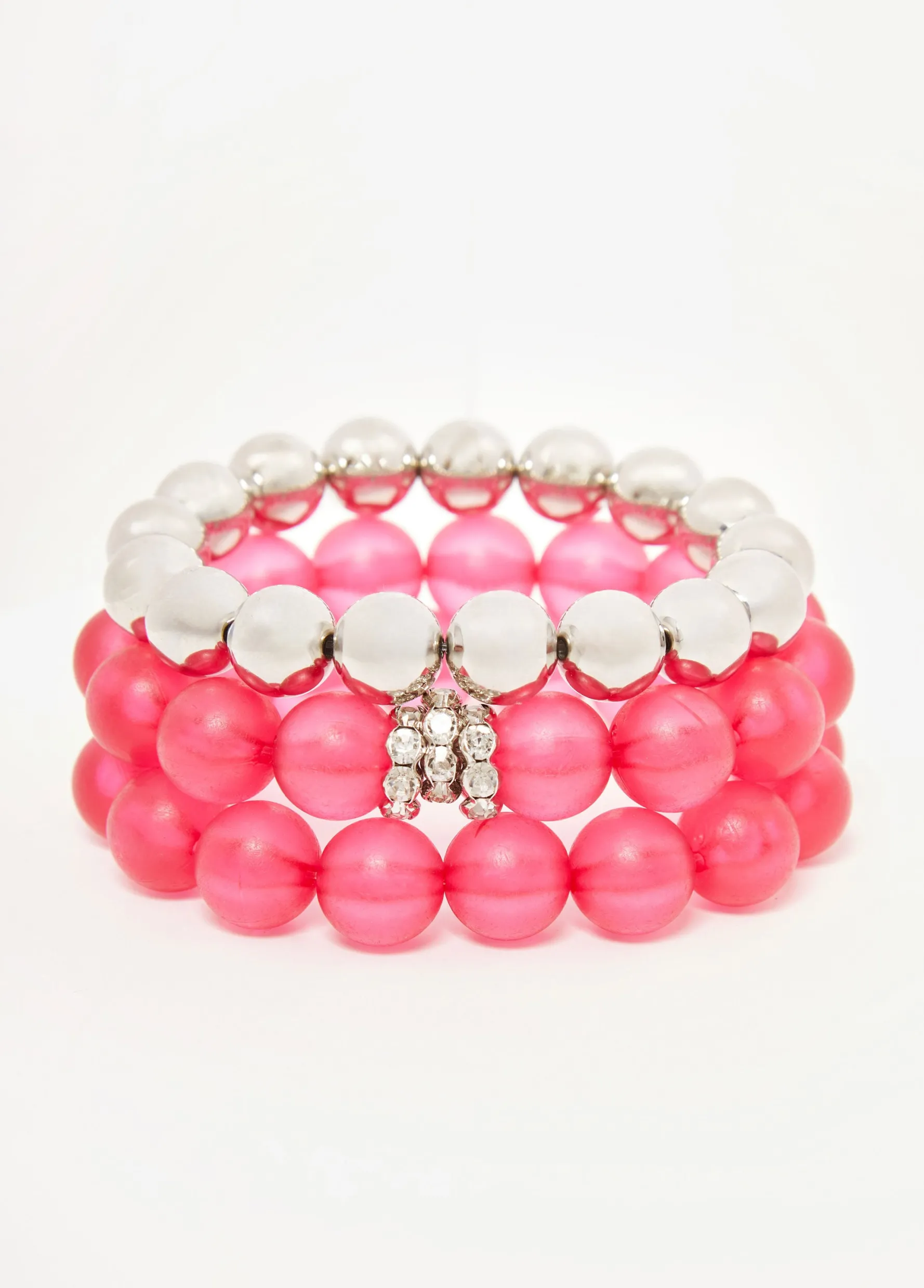 Online Ashley Stewart Frosted Bead & Crystal Bracelet Set Fandango Pink
