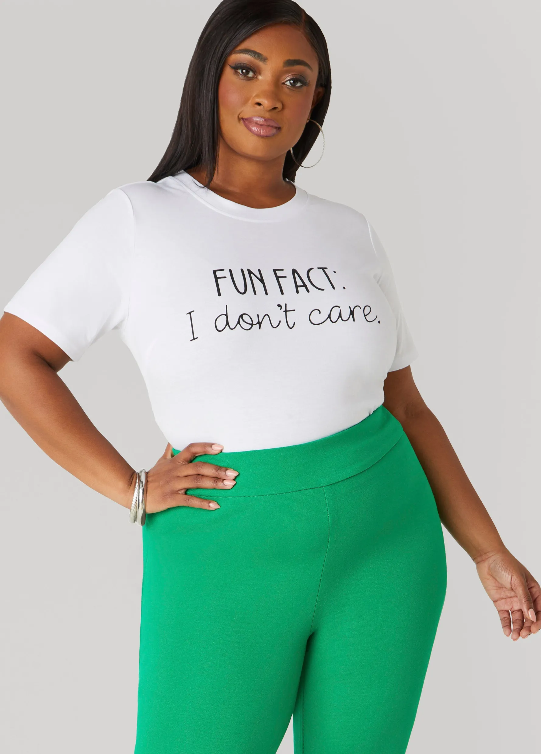 Sale Ashley Stewart Fun Fact Graphic Tee White