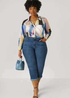 Online Ashley Stewart Gathered Abstract Print Mesh Shirt Multi