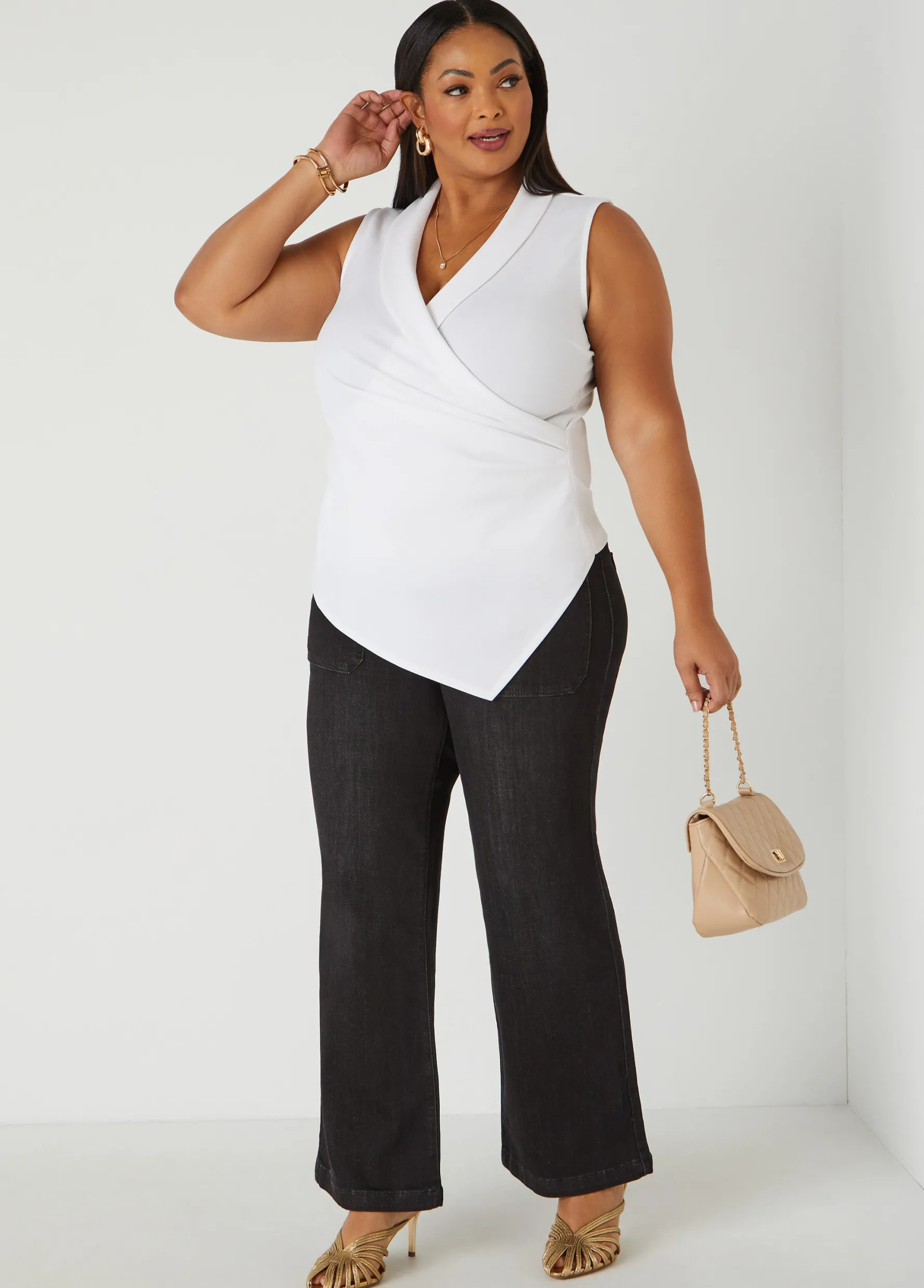 Best Ashley Stewart Gathered Faux Wrap Top