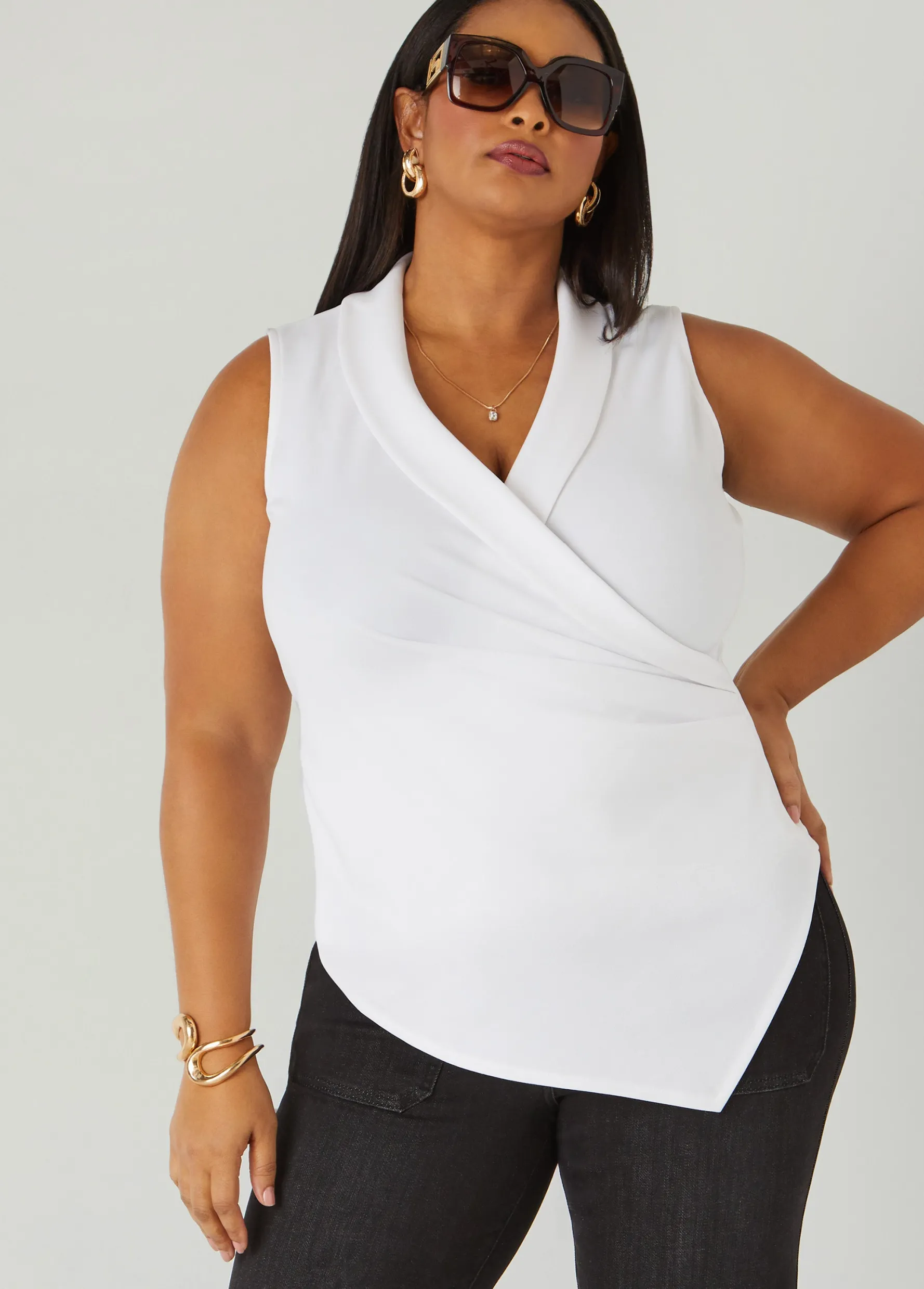 Best Ashley Stewart Gathered Faux Wrap Top