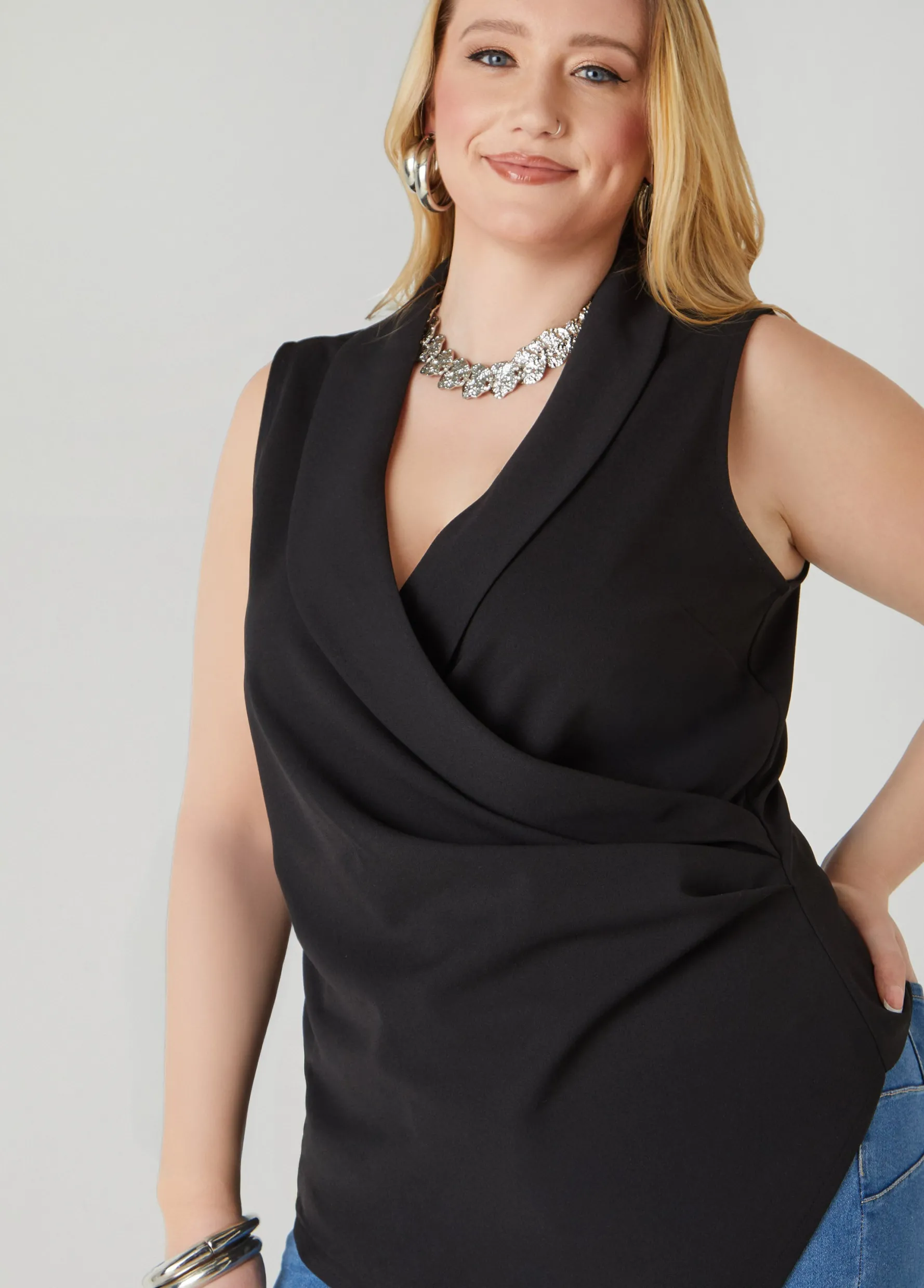 Best Ashley Stewart Gathered Faux Wrap Top