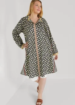 New Ashley Stewart Geo Cotton Duster Shirt Multi
