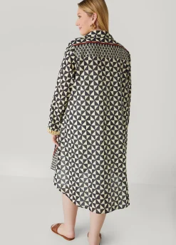 New Ashley Stewart Geo Cotton Duster Shirt Multi