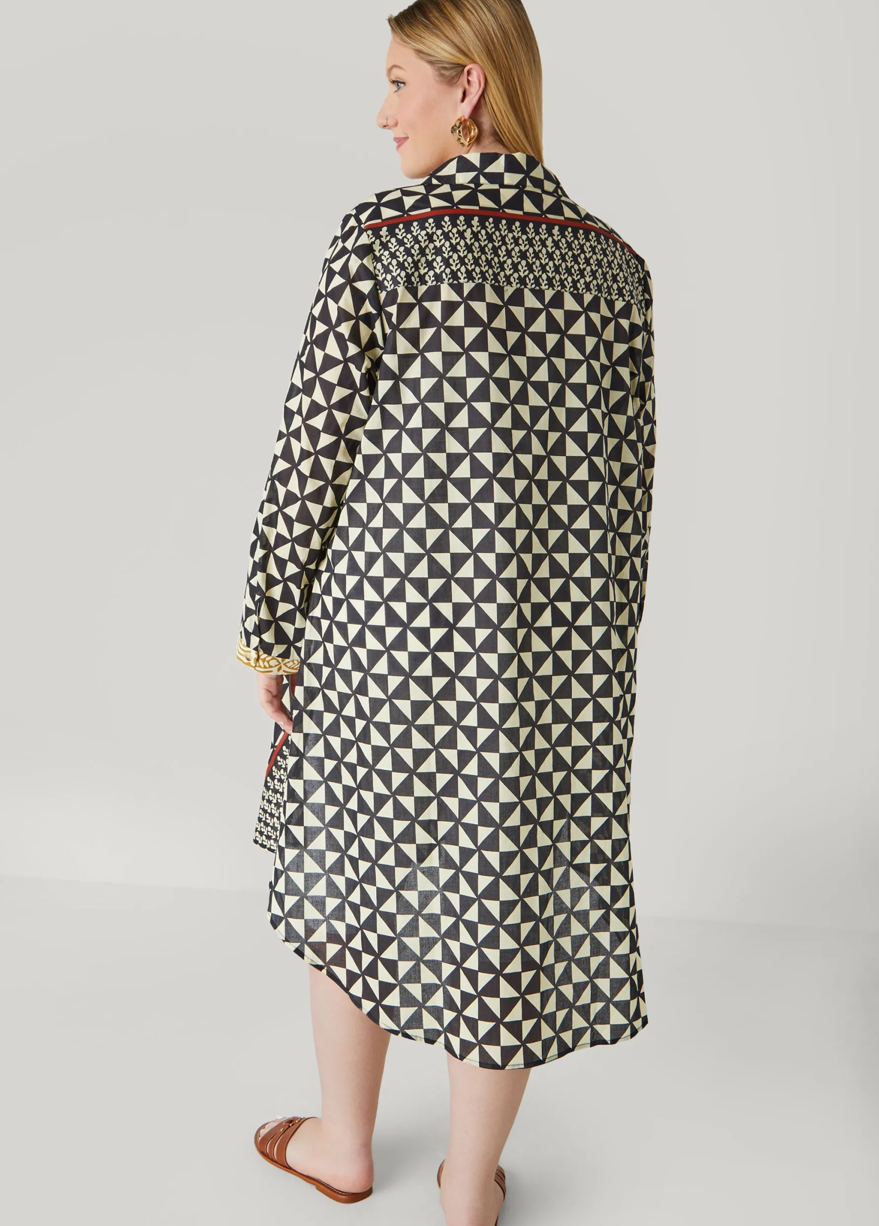 New Ashley Stewart Geo Cotton Duster Shirt Multi