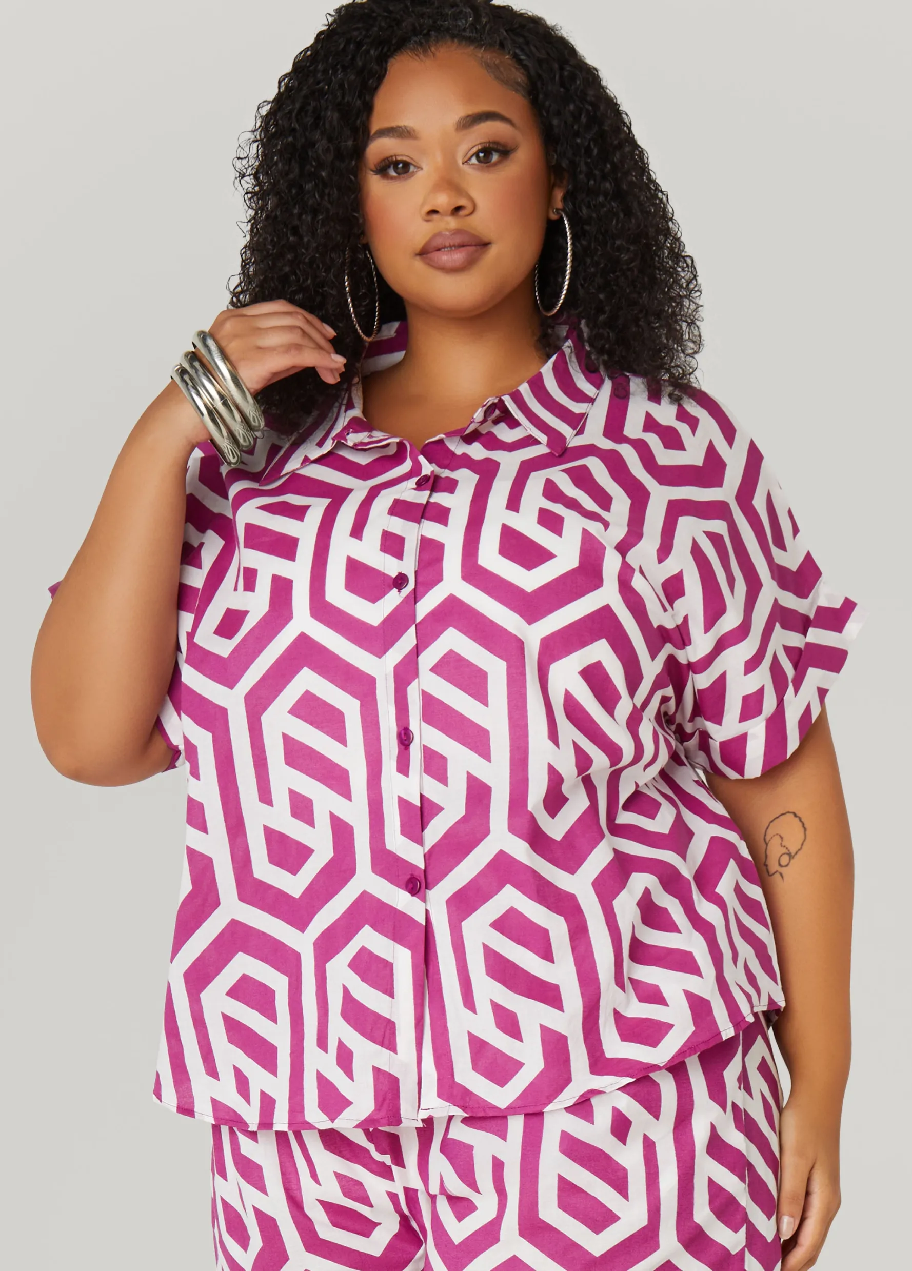 Discount Ashley Stewart Geo Print Cotton Shirt