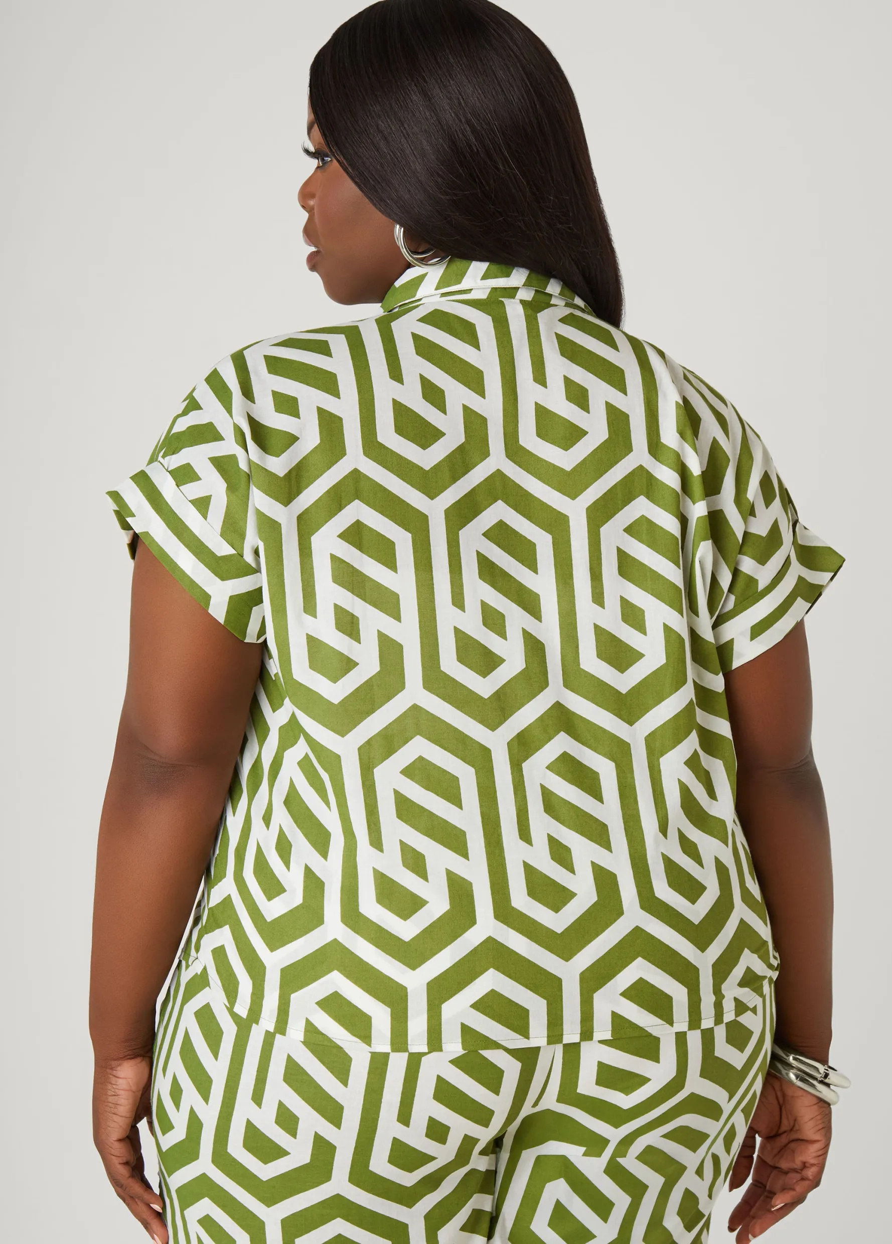 Discount Ashley Stewart Geo Print Cotton Shirt