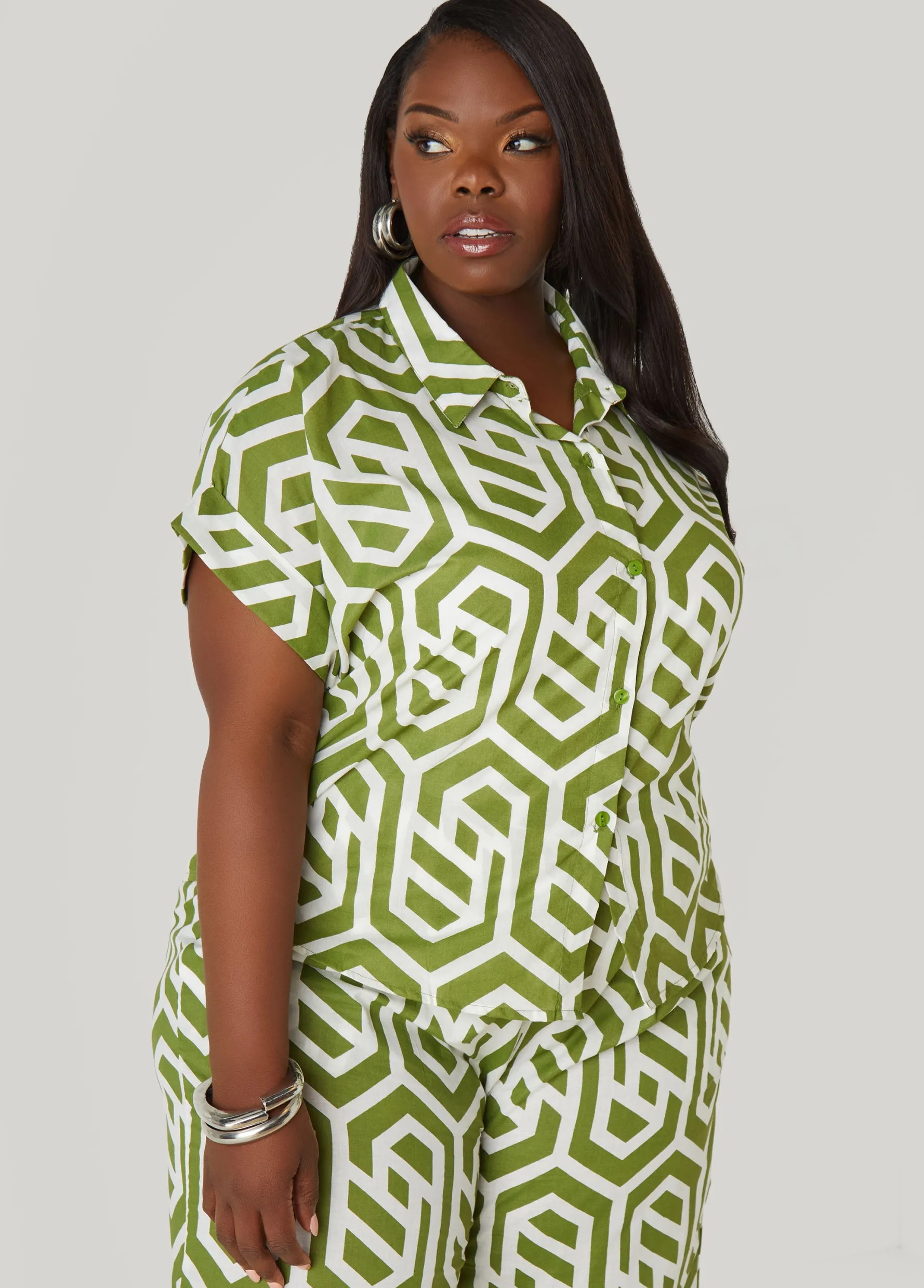 Discount Ashley Stewart Geo Print Cotton Shirt