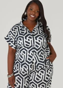 Discount Ashley Stewart Geo Print Cotton Shirt
