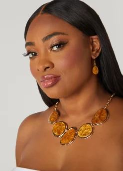 Outlet Ashley Stewart Glittered Stone Necklace Set Ivory