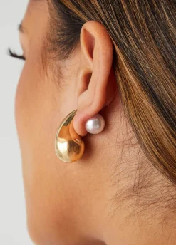 New Ashley Stewart And Faux Pearl Teardrop Earrings Gold
